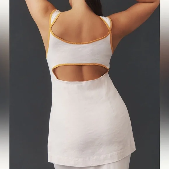 Anthropologie Linen Cutout Button-Front Tank - Picture 3 of 8